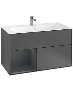 Villeroy und Boch Finion Waschtischunterschrank G030HGGK 99,6x59,1cm, Wandbeleuchtung, Regal links Midnight Blue Matt Lacquer, Anthracite matt